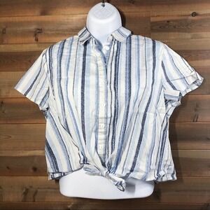 Paper Crane Blue & White Stripe Button-up Crop Top